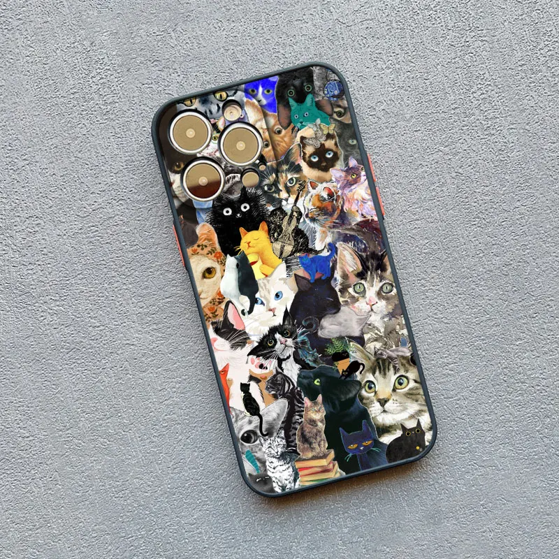 Vintage Black Cat and White Kitten Illustration Phone Case - Cute Cartoon Design