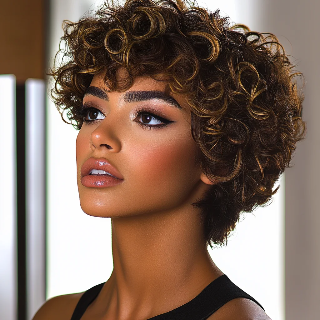 Black Peal Fluffy Pixie Cut Short Curly Human Hair Wigs with Bangs Machine Made Real Hair Wigs Pixie Cut Wig Human
