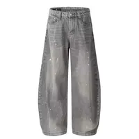 Printemps et automne rétro lavé Vintage gris Splash encre couteau incurvé jean pour hommes et femmes marque à la mode américaine rue lâche P 5
