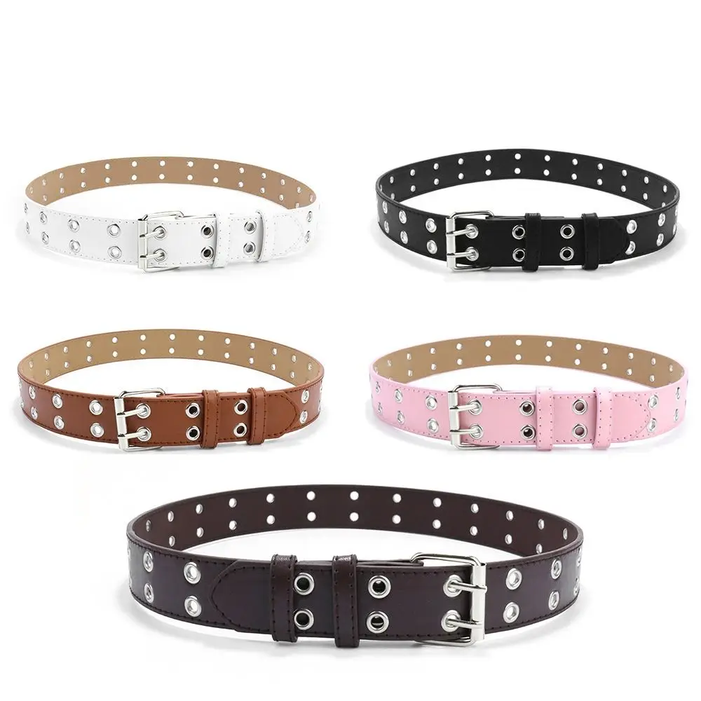 Children Belt Children Punk Children PU Leather Belt Double Holes Metal Pin Buckle Waist Strap Casual Jeans Dress Decoration Belt