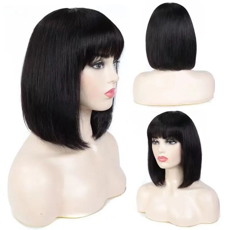 

Short Bob Wigs With Air Bangs Women's Shoulder Length Wigs 14 inch wig Natural olor Can be dyed Bleaohed Easily Resty