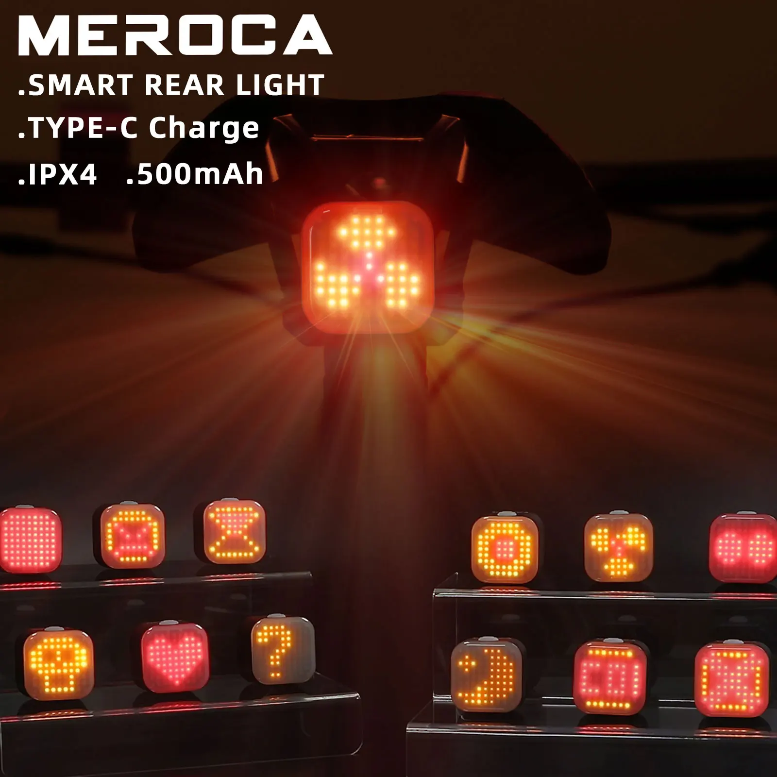

MEROCA Bicycle Rear Light 500mAh IPX4 Water Proof Rechargeable Emoticons Pattern Smart Brake Induction Mtb\Road Bike Tail Light