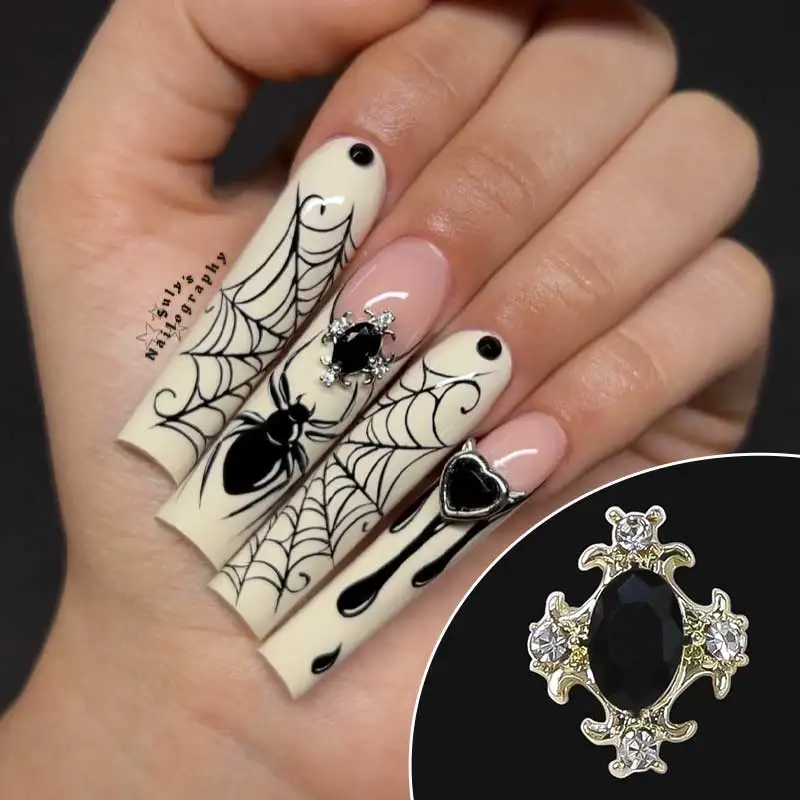 

Dark Wind Red Black Cross Zircon Love Bat Nail Charm 2023 New Personalized Spider Alloy Nail Art Nail Diamond Jewelry
