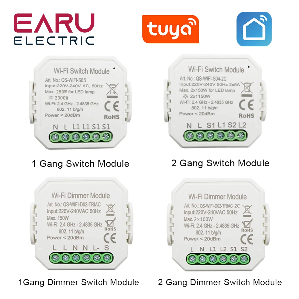 Earu 1CH 1/2Way WiFi Smart Light Switch Relay Module Dimmer Switch with Smart Life Tuya App Remote Control Works with Google Home