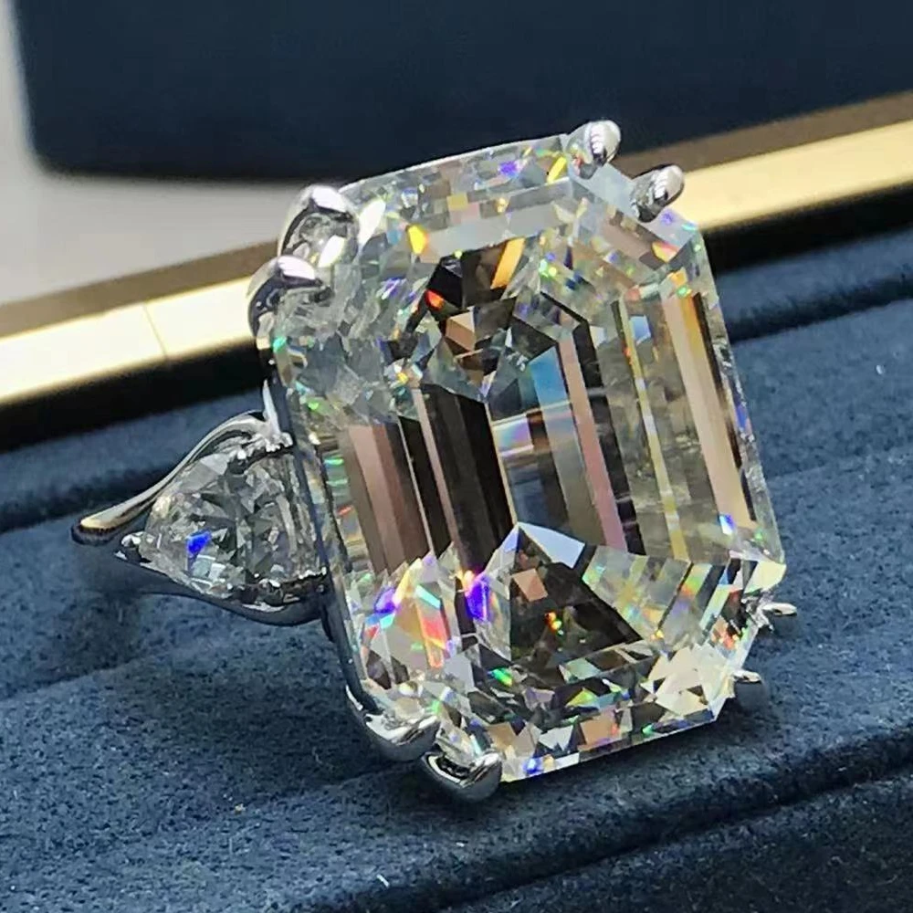 WUIHA-Anillo de boda de piedras preciosas de diamante sintético para mujer, chapado en oro de 18K, corte Ascher, 50CT, joyería de plata de ley 925, envío directo