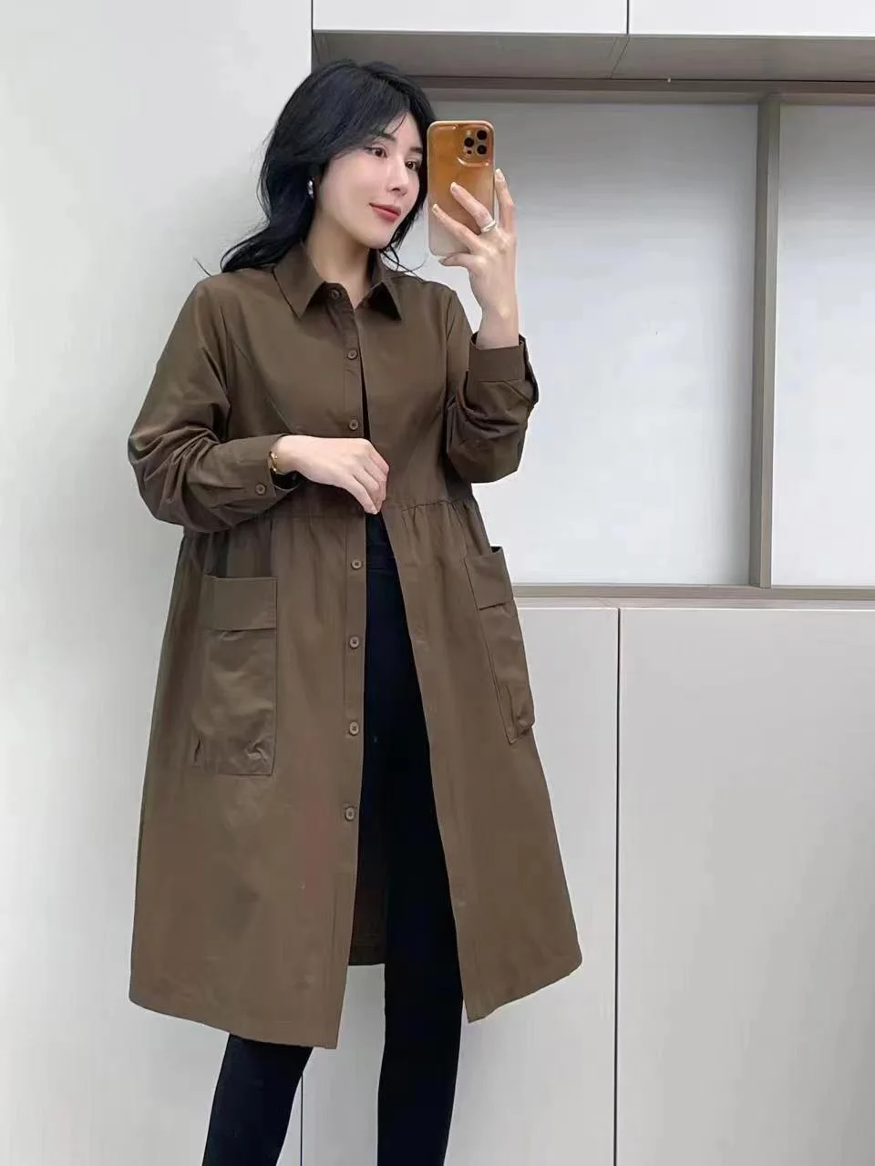 

2023 Women's Clothing Slim fit mid-length windbreaker coat Autumn Winter New