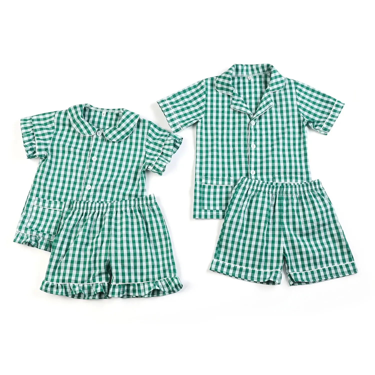 Wholesale 1-12 Years Kids Pyjamas 100% Cotton Plaid Seersucker Soft Sibling Outfits Pjs Loungewear Baby Boys Girls Pajamas Sets images - 6