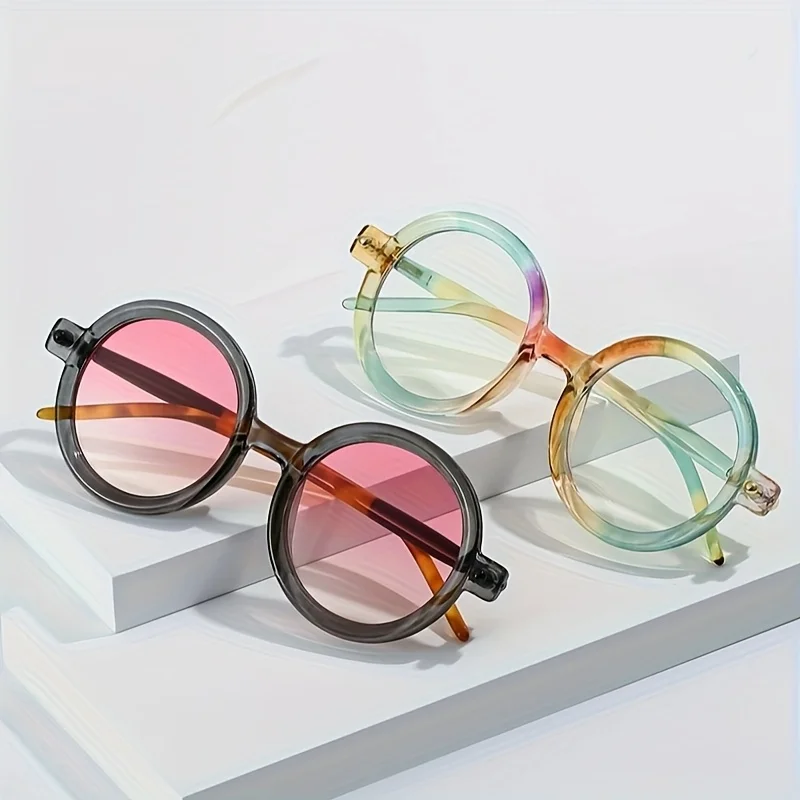 2pcs-Men Women Fashion Round Glasses Vintage Sun Glasses High Quality