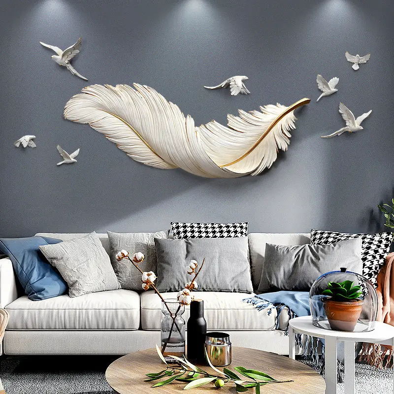 

Nordic FRP Wall Resin Feather Murals Home Livingroom TV Sofa Background Wall Sticker Crafts Restaurant Wall Hanging Decoration