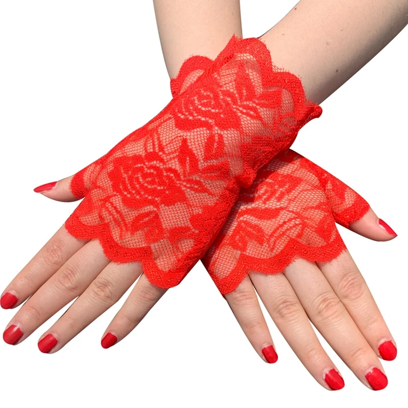 Accessoire Robe Formelle Gants De Fête Femme Dentelle Florale Avec Nœud - Élégants Pour Théâtre, Mariage & Cérémonies Gants Costume Théâtre