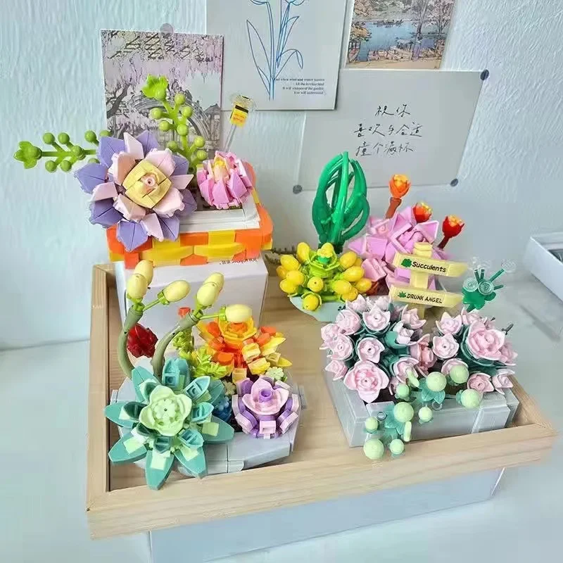 

Children's puzzle assembling small particle bouquet blocks simulation lilies daffeeds potted blocks flowers toy plant ornaments