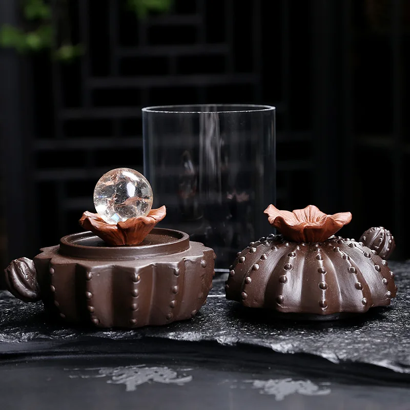 LED Backflow Incense Burner Cactus Pruple Clay Waterfall Incense