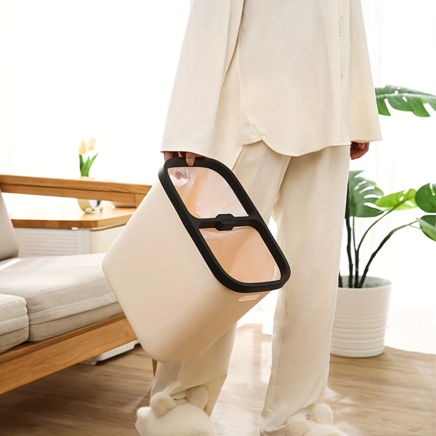 Square Trash Can For Kitchen, Bathroom & Living Room-No Lid Needed, Easy Sorting Waste Bin