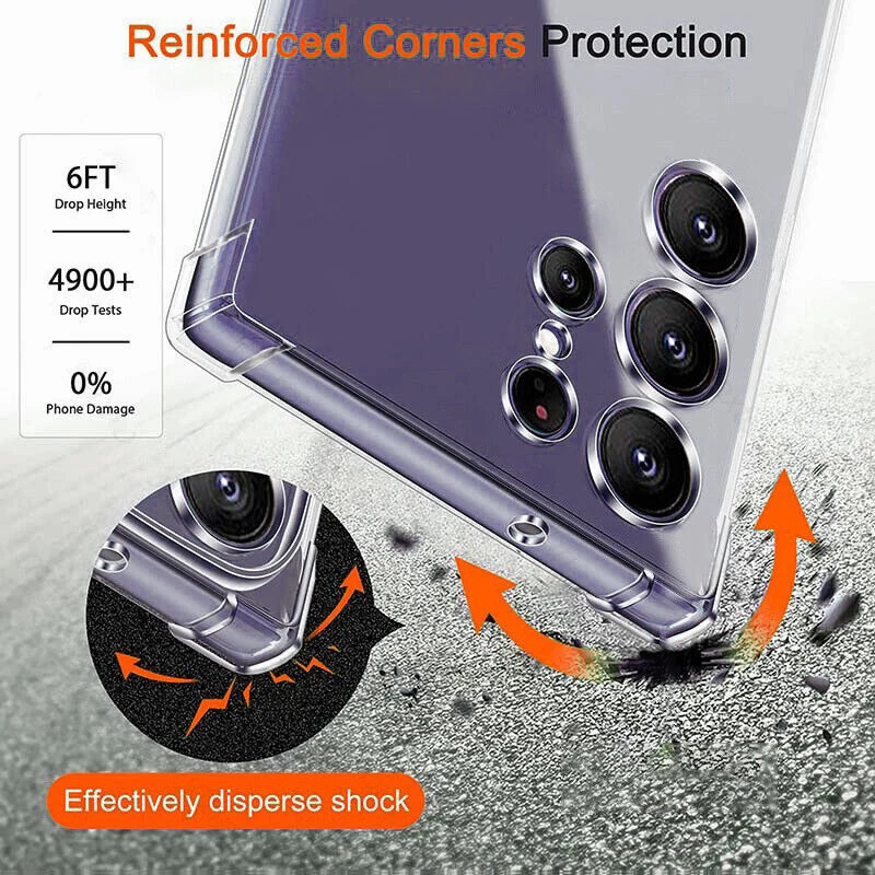 Clear Silicone Phone Case For Samsung Galaxy S24 Ultra S25 S23 S22 S21 FE Plus A53 A34 A54 5G Shockproof Bumper Soft Back Cover 5