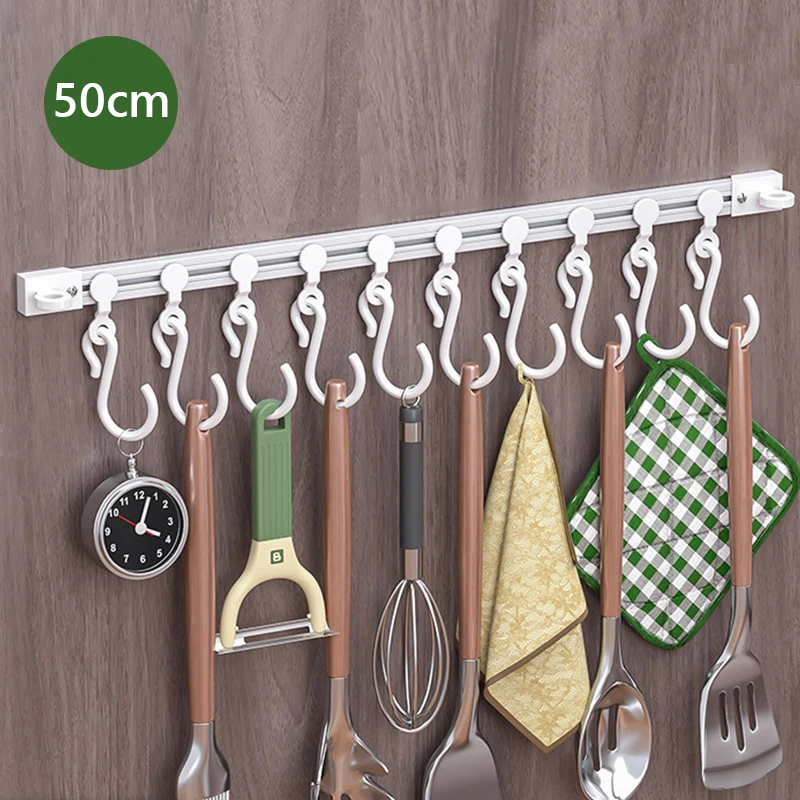 

Wall Rail Sliding Hooks Kitchen Cabinet Storage Hooks Long Row Adhesive S-shaped Hooks Multi-functional Door Curtain Track Hooks