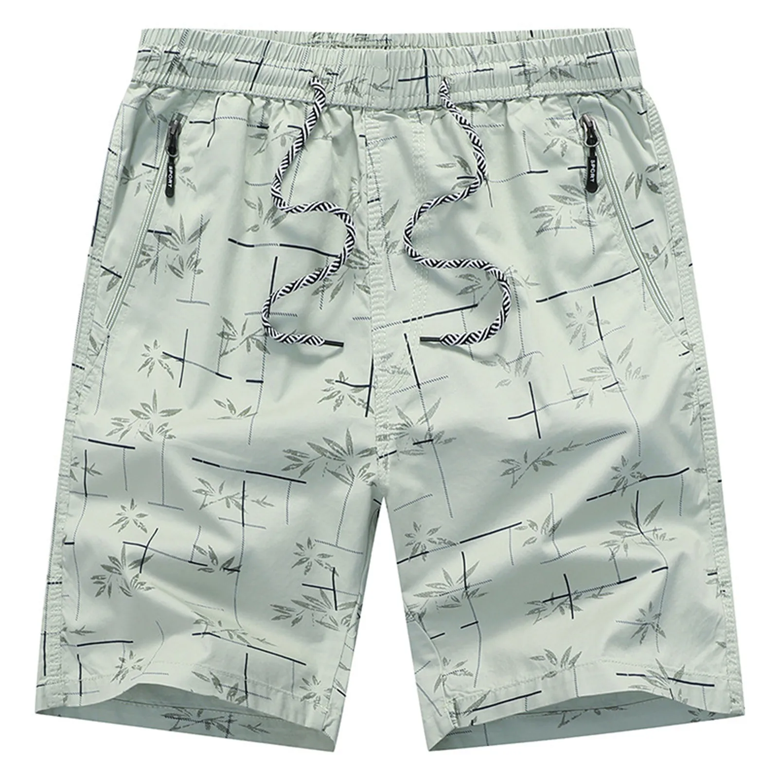 

Шорты мужские в полоску, Стильные бриджи до колена, с принтом листьев, шорты с двойным карманом на молнии и кулиской, одежда для отдыха на открытом воздухе