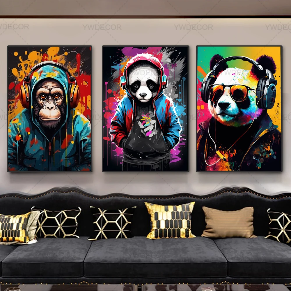 Abstract Pop Art Monkey Earphones DJ Music Wall Poster