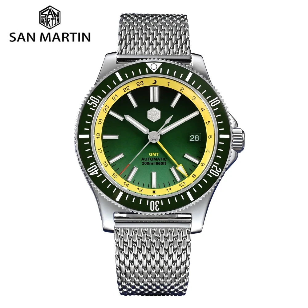 San Martin 41Mm Gmt Dive Watch Design Originale Nh34 Orologi Meccanici Automatici Zaffiro Impermeabile 200M Luminoso Sn0119