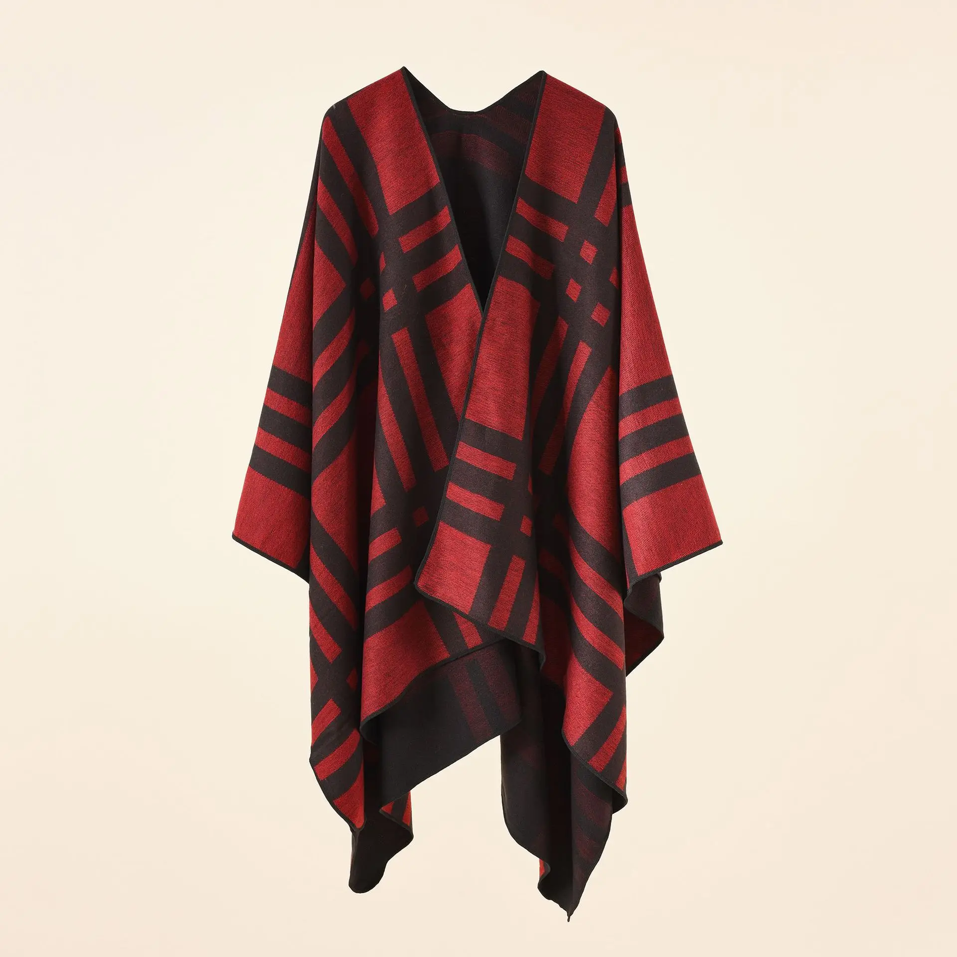 2022 Autumn Winter New Large Plaid stripe pattern Imitation Cashmere Warm Casual Women  Shawl  Poncho Capes Lady Coat Red fashionable all matching autumn and winter thickened zebra pattern cashmere like women s cold proof warm scarf striped shawl sca