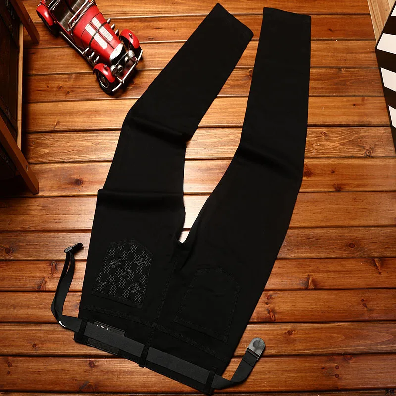 High-end affordable luxury summer thin jeans men's slim fit skinny printed versatile casual trend stretch black trousers 4