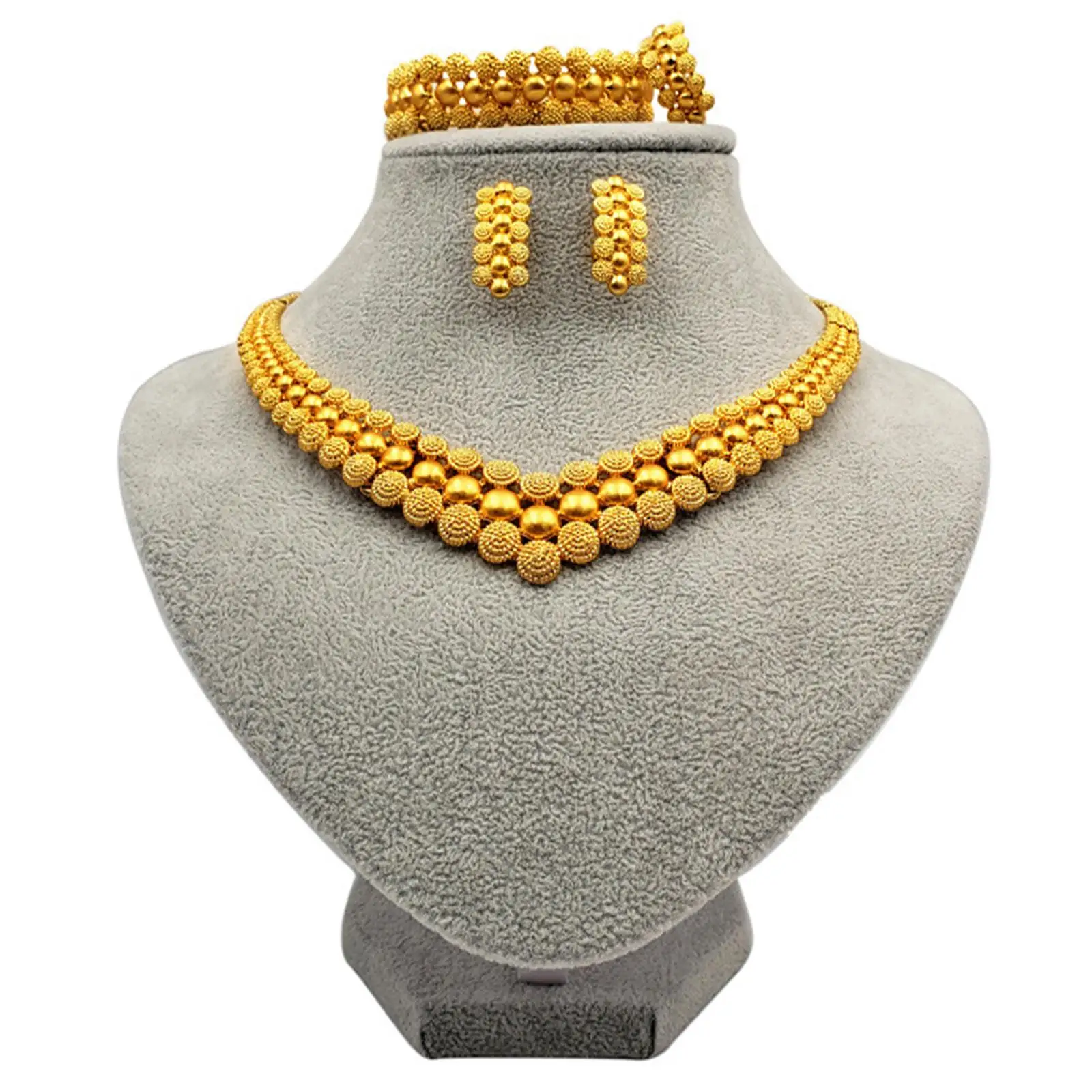 Nigeria Gold Color Jewelry Set Choker Elegant Necklace for Eastern Bridal