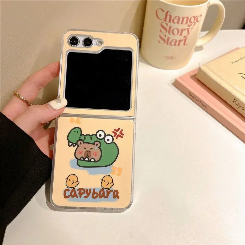 Fundas Capybara Handy hülle für Samsung Galaxy Z Flip 6 ZFlip5 5G Trans aprent Clear Cover für Samsung ZFlip4 Z Flip 3 niedlichen Tier