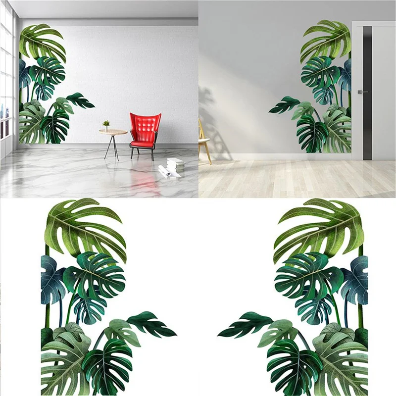 Nordic Green Plant Wall Stickers Home Decor Living Room Tropical Rainforest Palm Leaves Decal Wall Mural Children Room Wallpaper wall stickers wall sticker