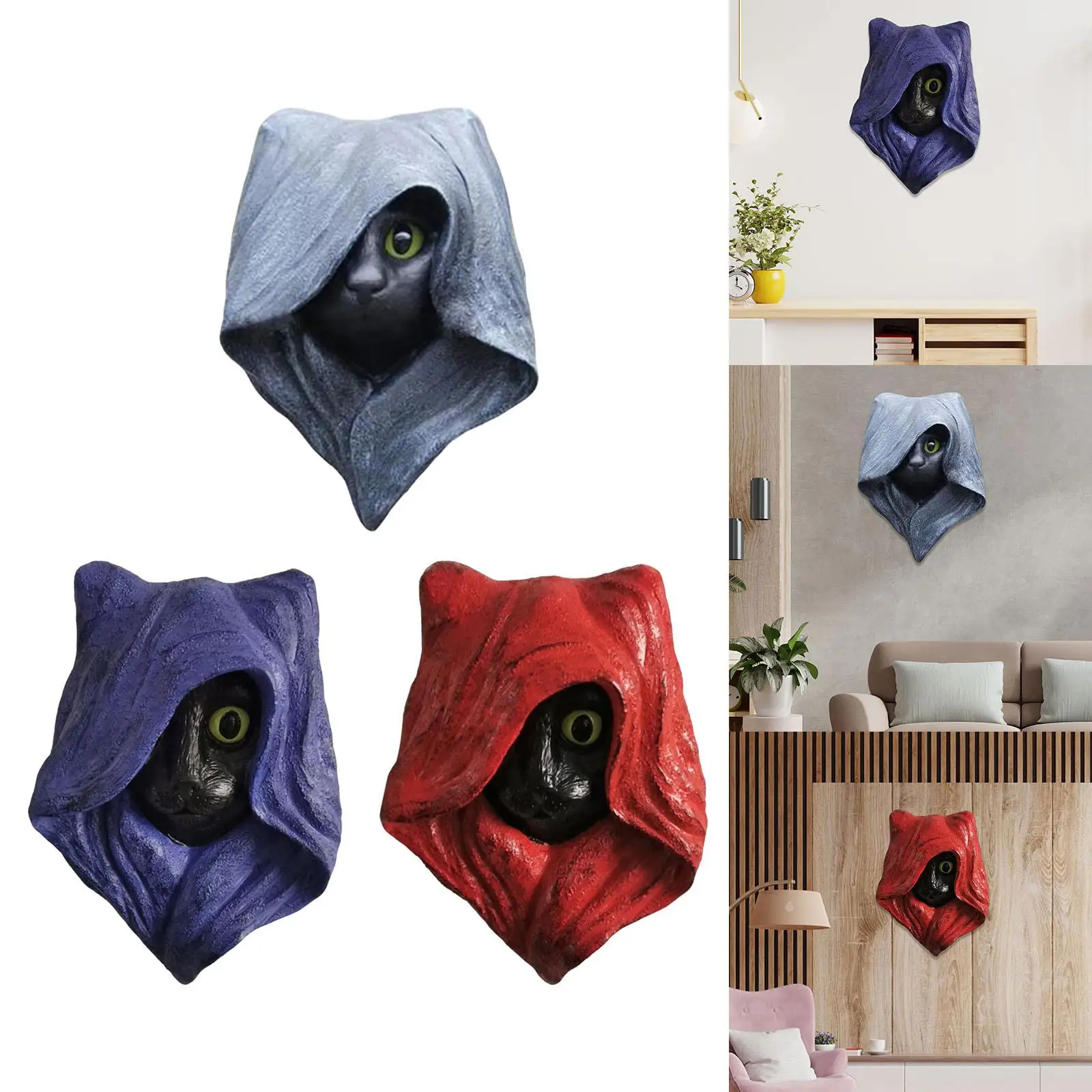 

Halloween mysterious black hat scene, peeping cat eye, resin cat statue, home outdoor,door and window,garden decoration pendant.