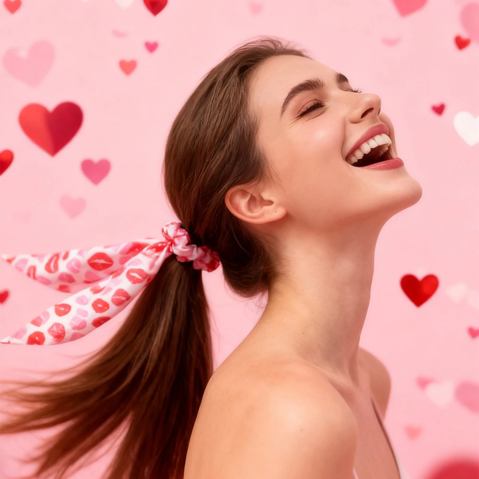 1PC Valentine's Day Scarf Scrunchies, Heart Love Pattern Hair Ties, Satin Bow Hair Accessories For Women, Romantic Hair Bands