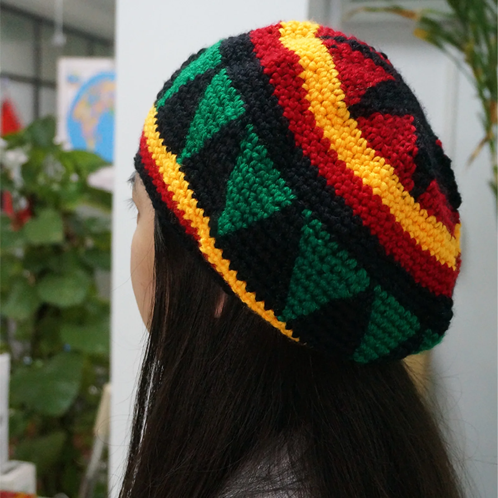 Wool Crochet Autumn Winter Warm Loose Casual Sunshade Jamaican Rasta Beanie Hat for Men Women Colorful 4