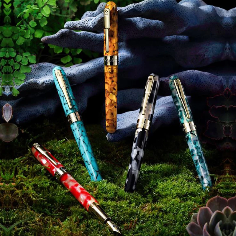 

Montagut Turquoise Marble Celluloid Koi Fish Pocket Size Fountain Pen Golden Trim Fine Nib 0.5mm Professional Writing Pen Gift