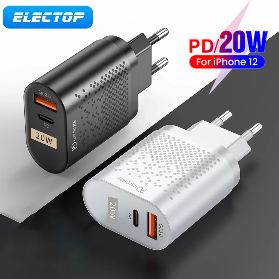 Зарядка сетевая ELECTOP USB Type-C с поддержкой быстрой зарядки 20 Вт | Мобильные телефоны
