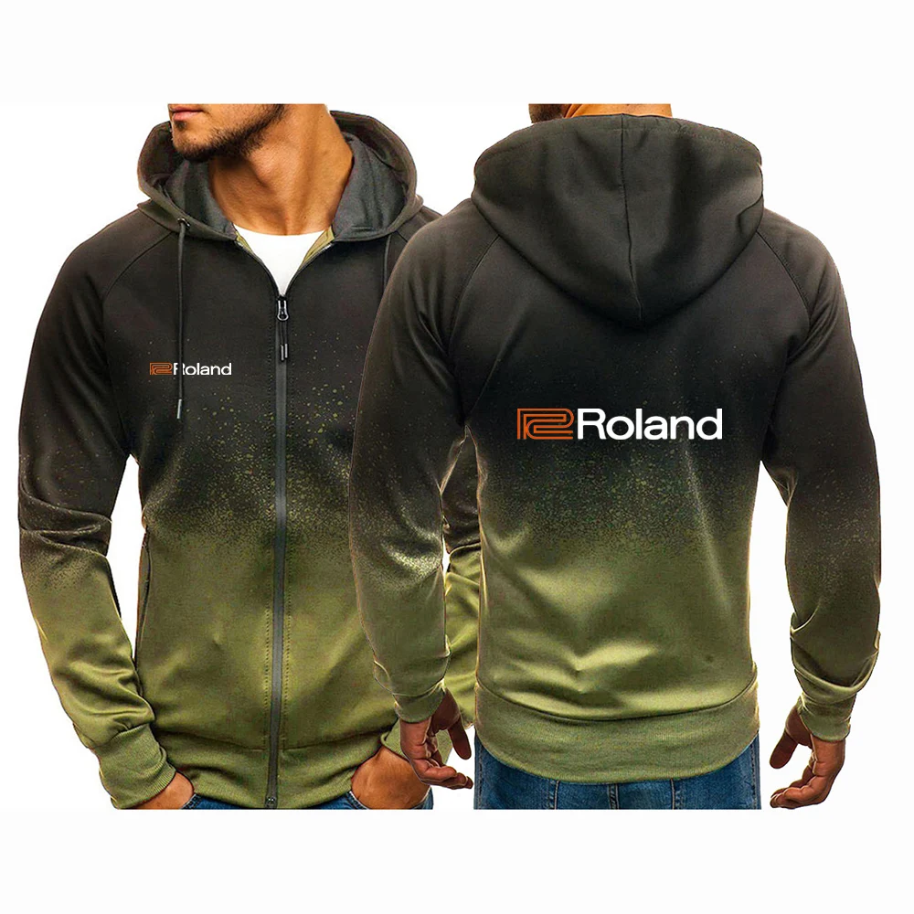 Men Spring Autumn Gradient Zipper Hoodie Casual Sweatshirt