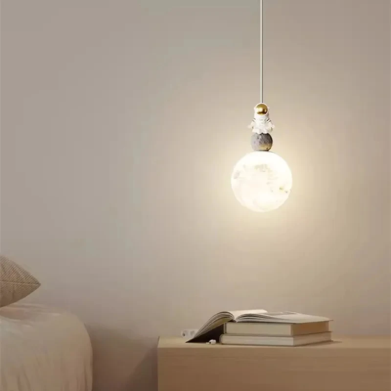 Bedside Pendant Lights Minimalist Modern TV Background Wall Light Lunar Astronaut Children's Room Light Bedroom Small Lamp Decor