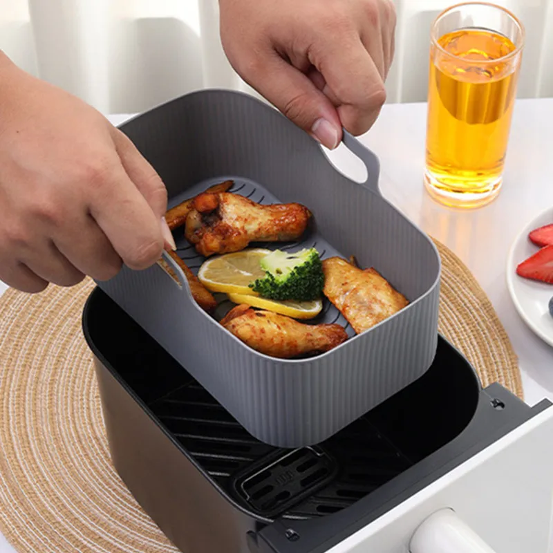 Air Fryer Silicone Tray Rectangle Oven Baking Tray Basket Thickened Air Fryer Tray For Ninja Foodi DZ201 AirFryer Accessories