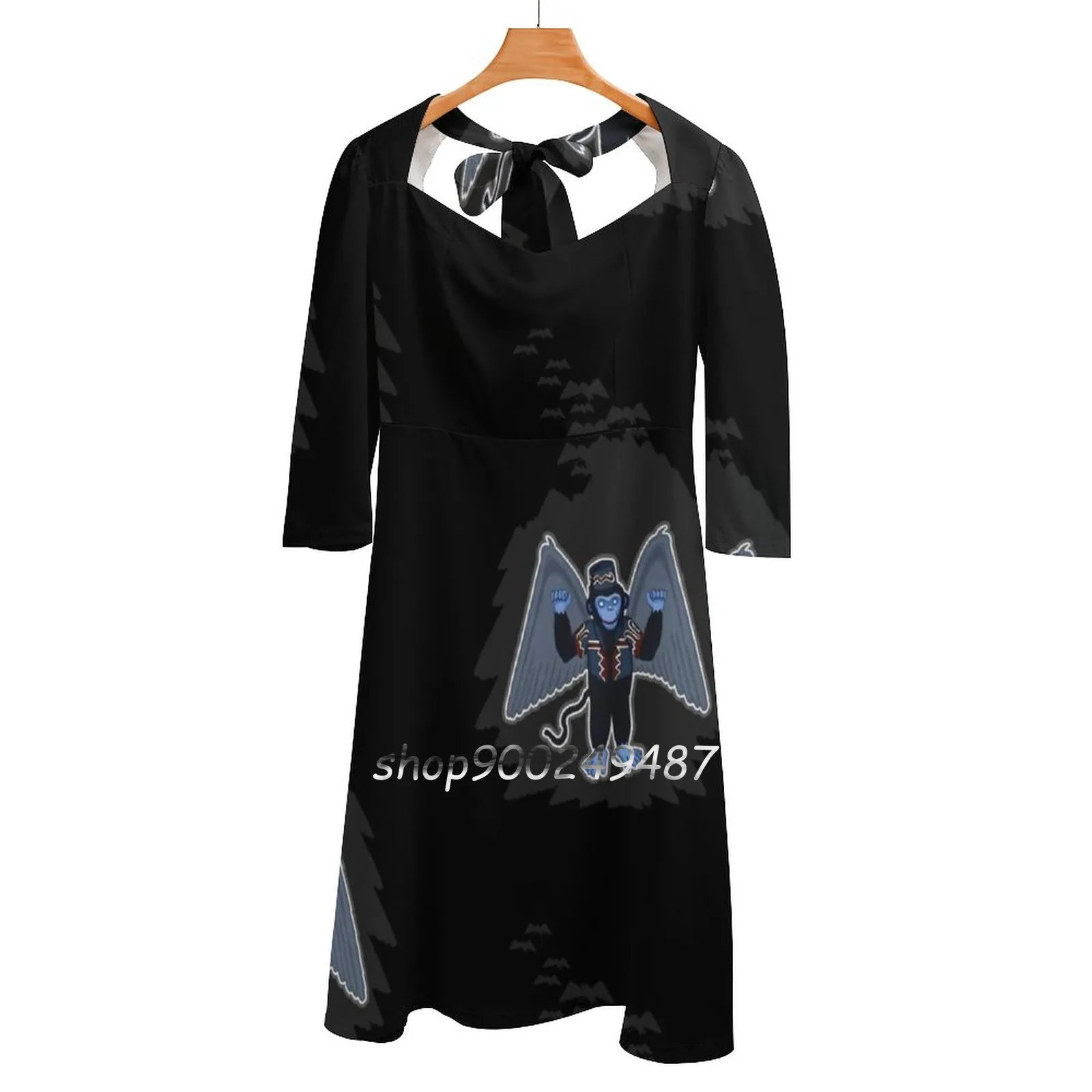 

Whatever Happened To Those Cute Flying Monkeys  Sweetheart Knot Flared Dress Fashion Design Large Size Loose Dress Flying