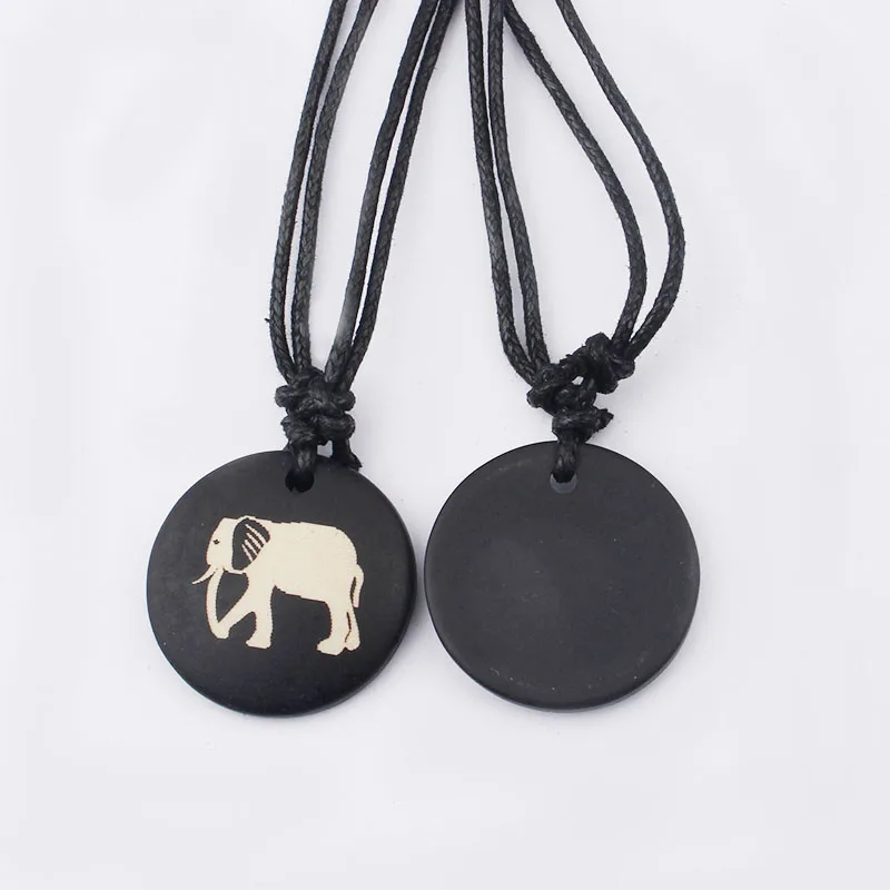 Wholesale 12pcs Beef Bone Sculpture Elephant Pendant Necklace Ethnic Tribe Charms Necklaces Fashion Exquisite Jewelry Choker