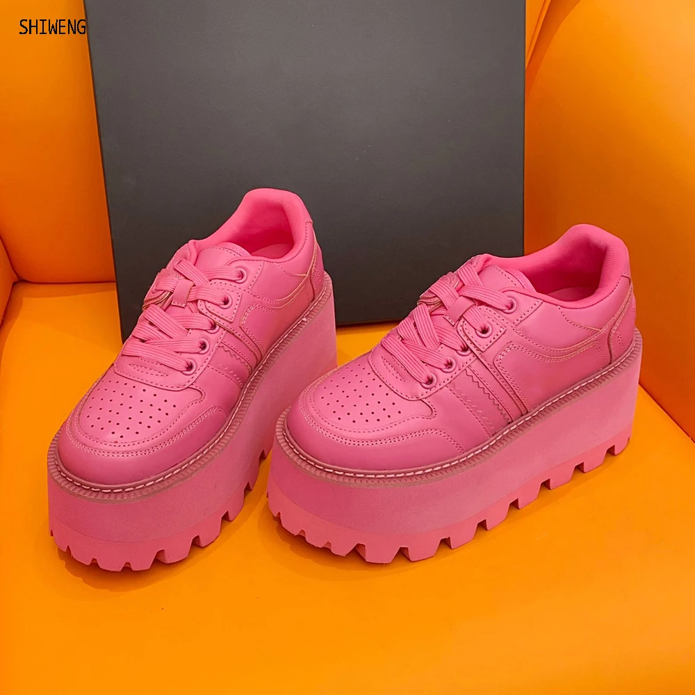 

2023 Women Lace-Up Front High Top Flatform Shoes Fashion Casual Comfortable Height Increasing Sneakers High Quality Low Price