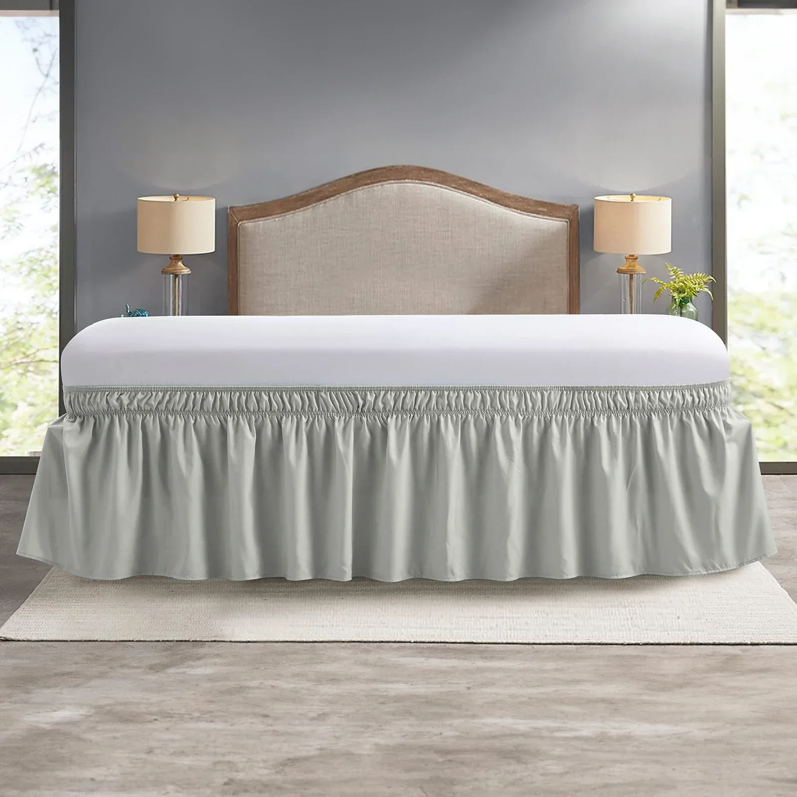 Letto elastico increspato,Caiqinlen Gonna Elastica da Letto, Volant da Letto, Facile da Indossare/togliere la mantovana, copriletto con Volant e(Queen:60* 80+15inch