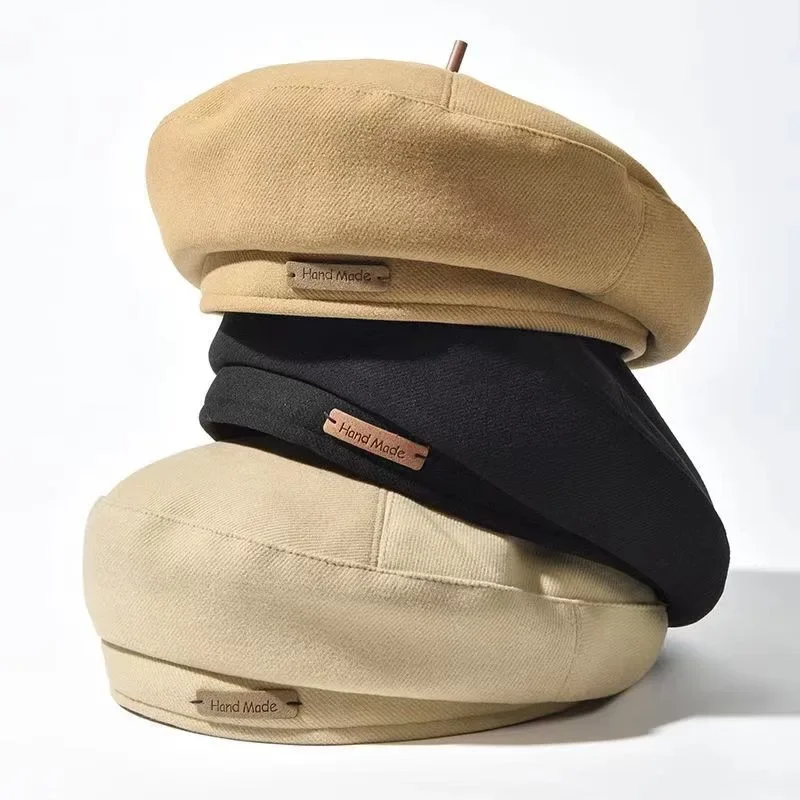 빈티지 모직 베레모 모자, 프랑스 예술가 보넷 따뜻한 펠트 모자, 여성 단색 팔각형 모자, 가을 소녀 모자, 패션