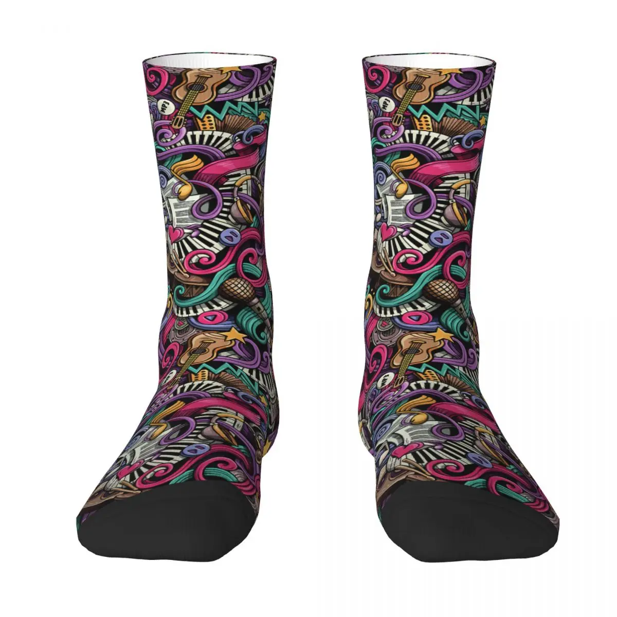 Cartoon Cute Doodles Hand Drawn Musical Seamless Pattern Adult Socks,Unisex socks,men Socks women Socks