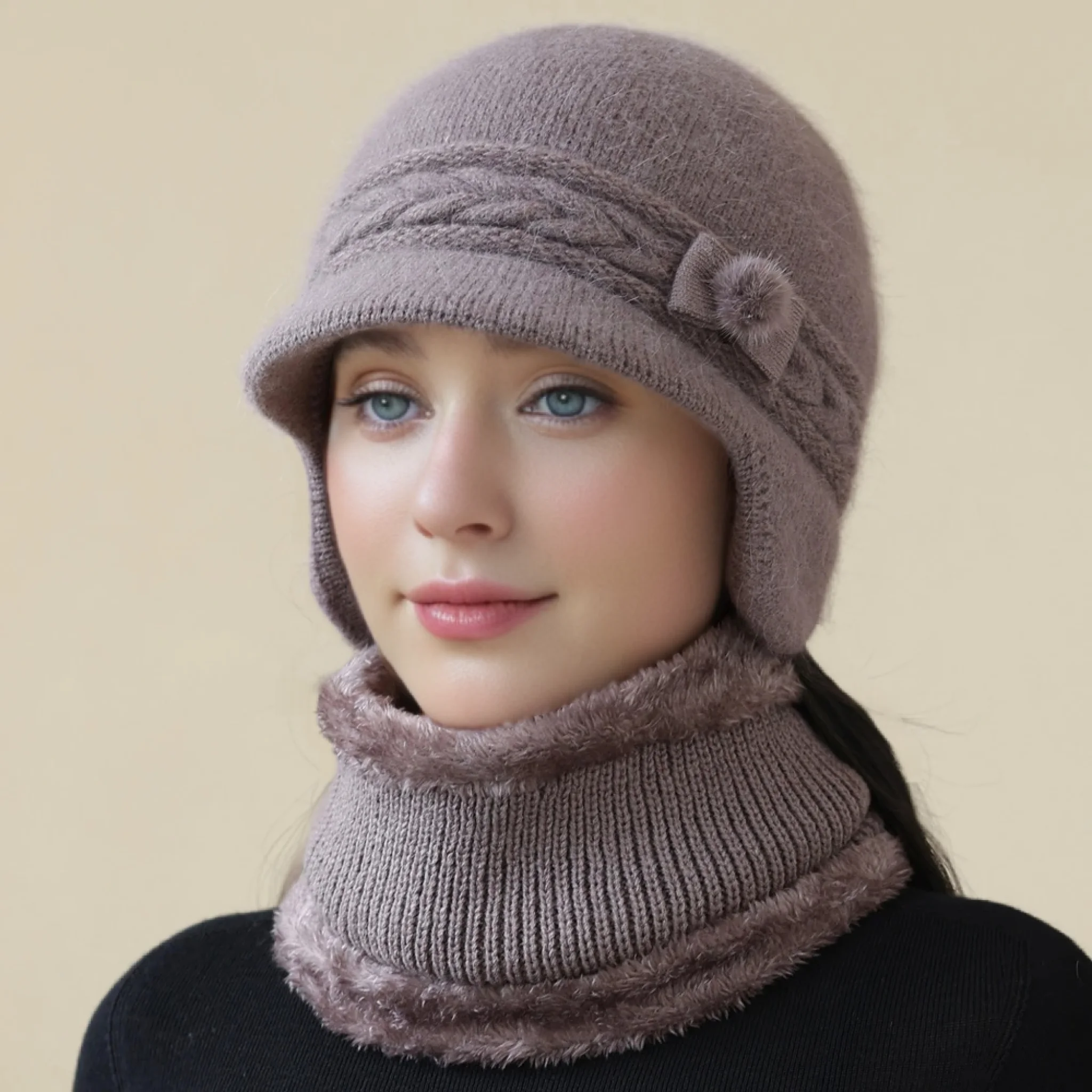 New Style Women Winter Hat Ear Protection Warm Suit Plush Fur Lined Warm Hats For Female Casual Rabbit Fur Winter Knitted Cap