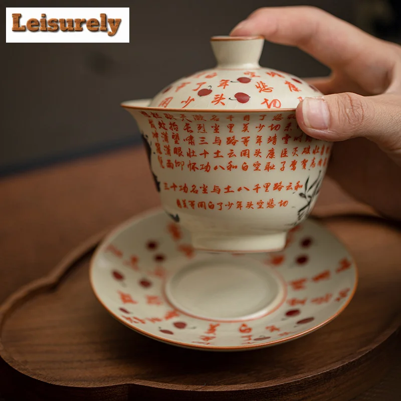 150ml Imitation Song Ru Kiln Gaiwan Retro Manjiang Hong Sancai Tea Tureen with Lid Tea Maker Cover Bowl for Teaware Ornaments