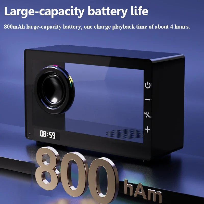 Hi-Fi Portable Retro Bluetooth Speaker Clock Wireless Transparante Soundbar with LED Colored Ambient Light TF Card Music Player