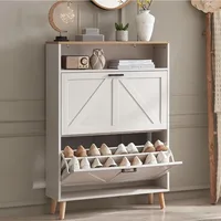 Freestanding Farmhouse Style Shoe Storage Cabinet with Flip Drawers and Door
