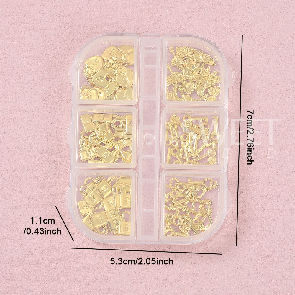 SWEET TREND-1/3Boxes Mixed Lock Key Nail Charms Perlen Stahlkugel Nail Art Dekoration Teile Valentinstag Maniküre Zubehör – Detail 3