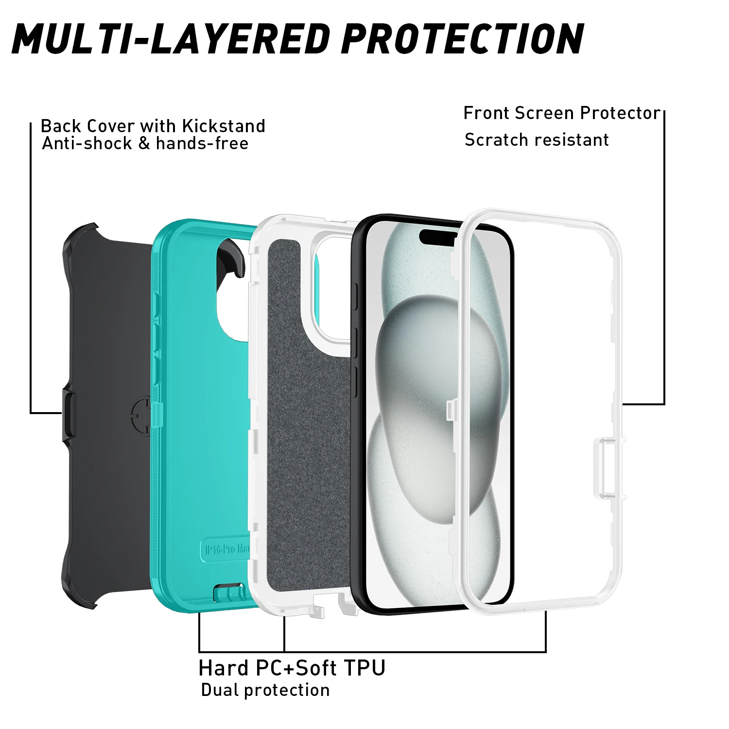 Dustproof Armor Shockproof Defender Phone Case - Durable Hard PC+TPU Back Cover