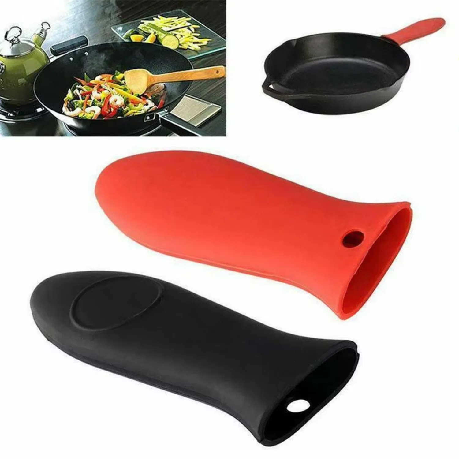 Silicone Hot Handle Holder Heat-resistant Pot Holder Cast Iron Frying Pan Cover Auxiliary Handle Sleeve 1개