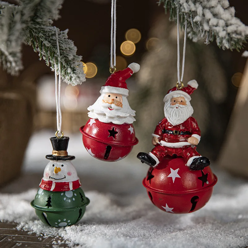 

Christmas Painted Resin Snowman Santa Claus Iron Bell Pendant Christmas Tree Decorative Gift DIY Wall Hanging Doorway Elk Bell