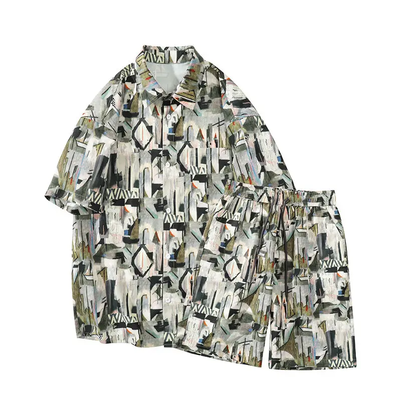 2024 Elegant Fashion Harajuku Slim Fit Ropa Hombre Loose Casual Sport All Match Shorts Button Middle Sleeve Blusa Two Piece Set